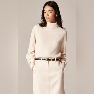 J. Crew Ribbed Cashmere Turtleneck Sweater in Cream